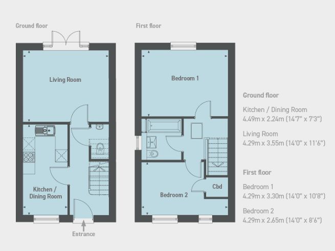 Floor plan, 2 bedroom house  - artist's impression subject to change